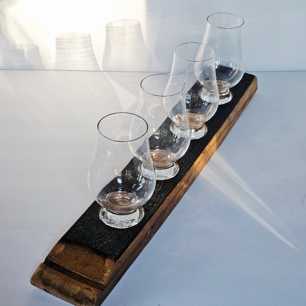 NEW Glencairn Whiskey Tasting Flight Set‎ 4 Glasses Reclaimed Barrel Stave Gift - Picture 12 of 16